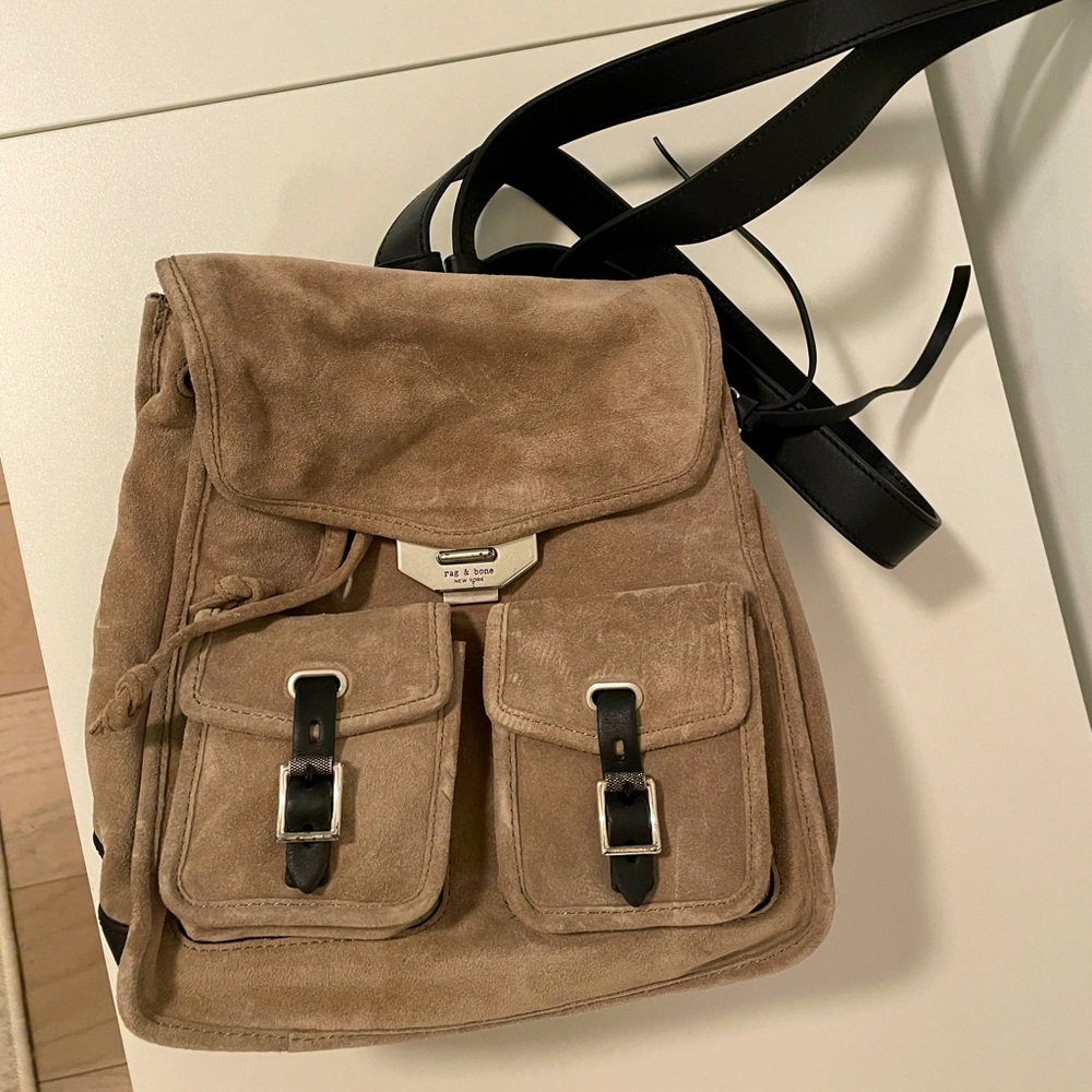 rag and bone small field backpack warm grey suede, NWT